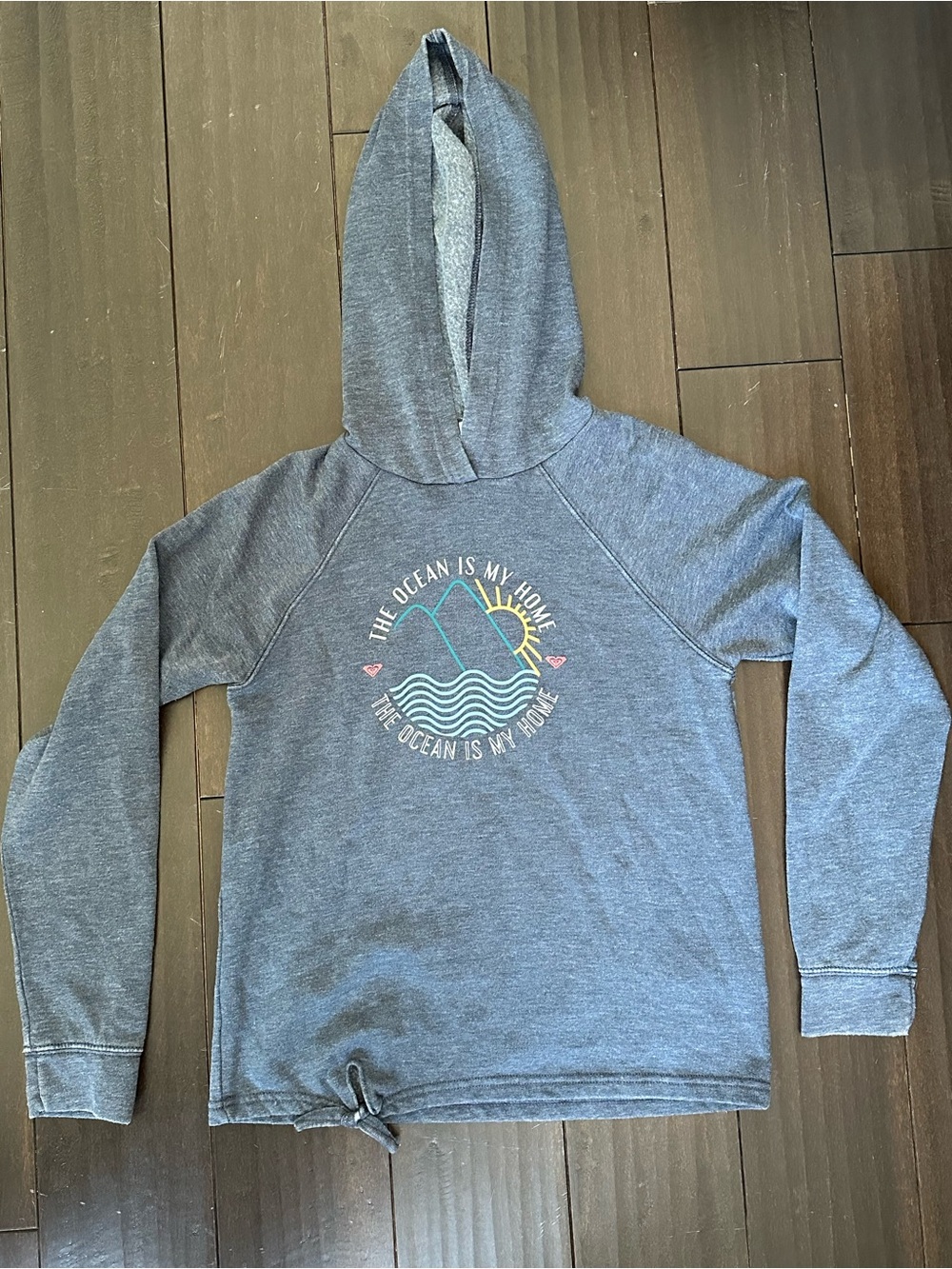 Roxy Kids heather Blue Hooded sweatshirt with Ocean Graphic